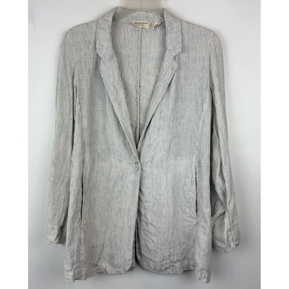 Christian Siriano Linen Blazer Women Small White Tab Sleeve Lightweight Nautical